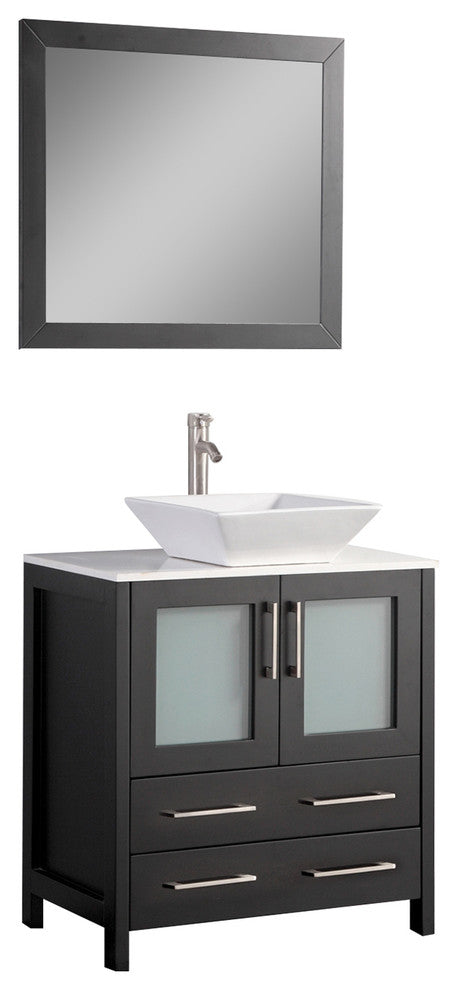 Vanity Art Vanity Set With Vessel Sink, Espresso, 30", Standard Mirror