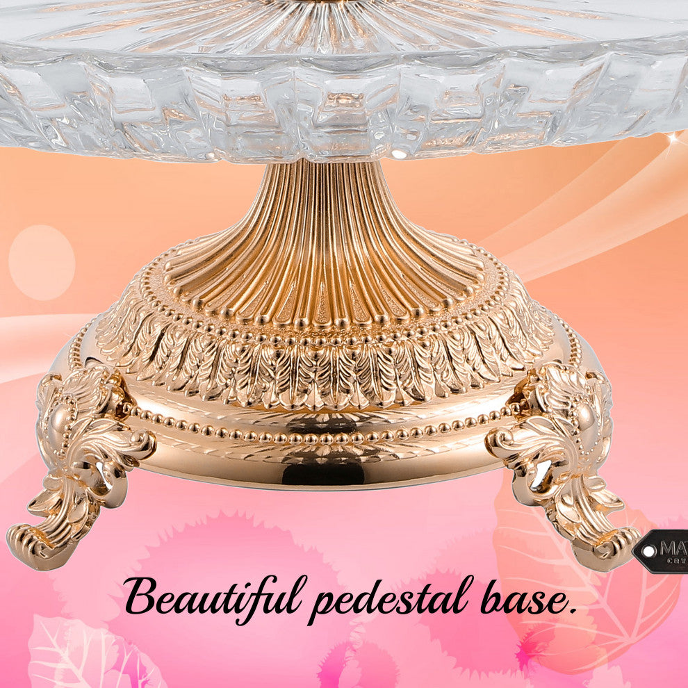Crystal Cake Dish Round Serving Platter With Rose Gold Plated Pedestal Base