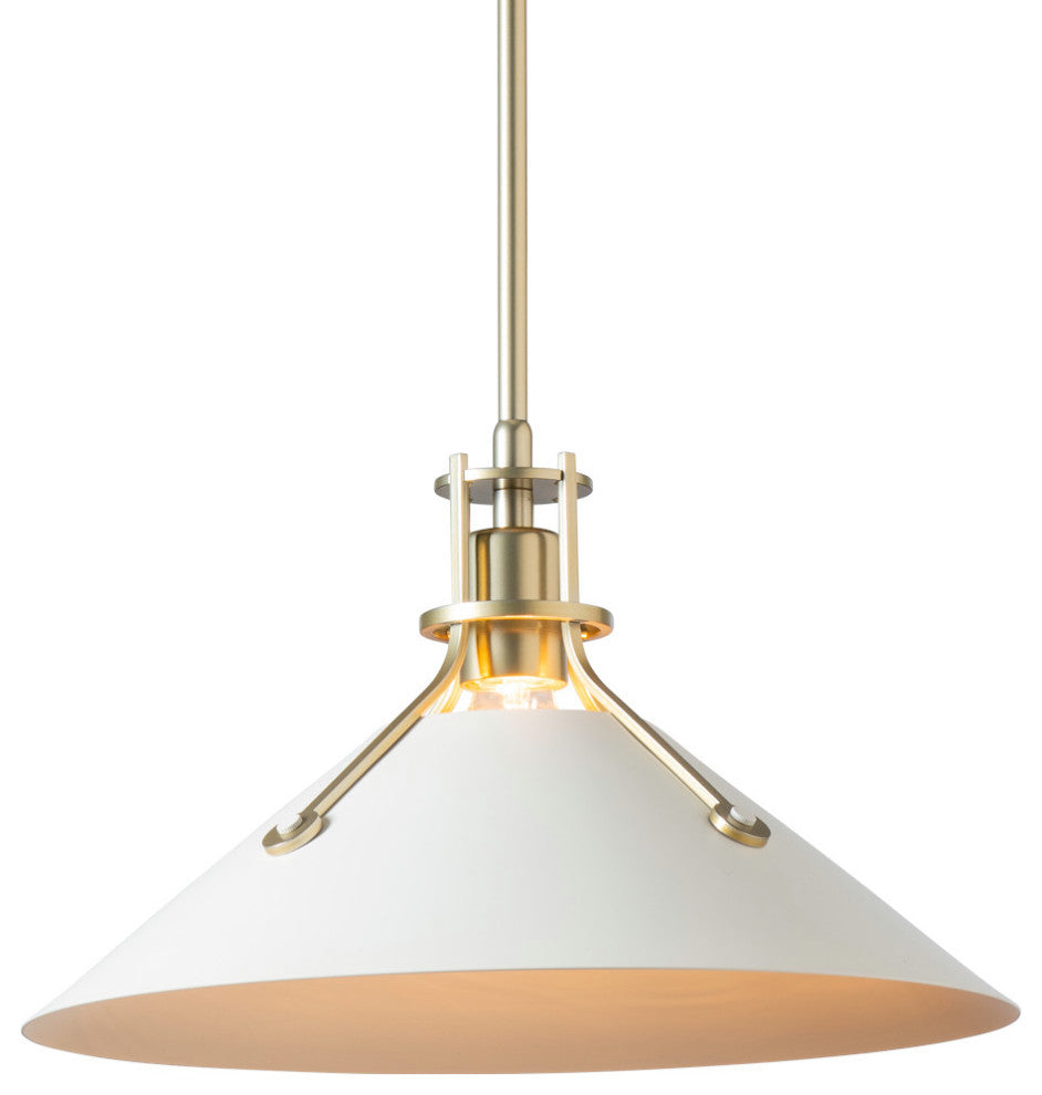 Henry Medium Steel Shade Pendant, Modern Brass/White Accent, Mult Overall Height