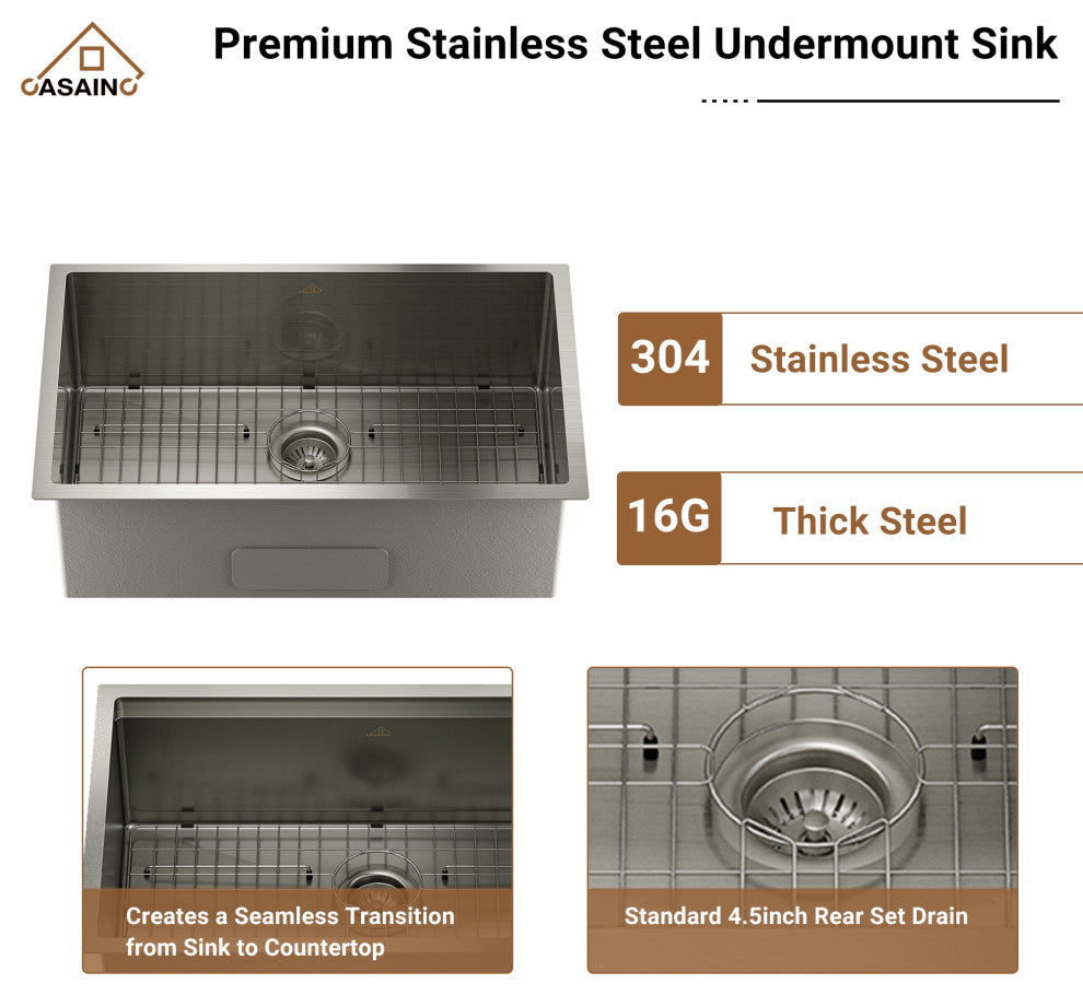 32in Stainless Steel Single Bowl Undermount Workstation Kitchen Sink and Faucet, Brushed Nickel