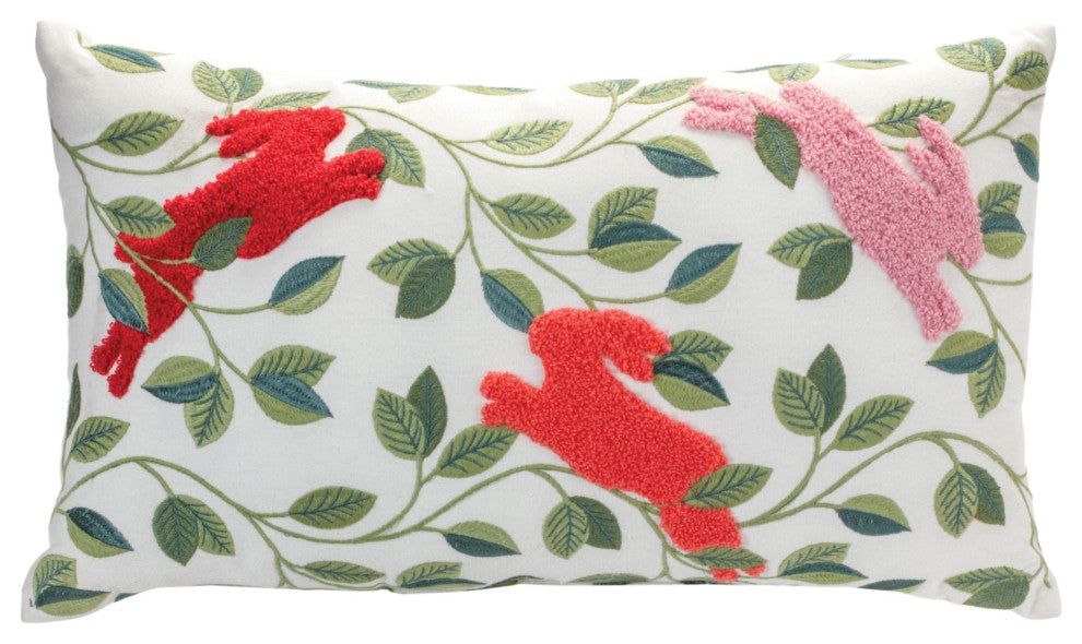 Embroidered Rabbits Throw Pillow 12"L