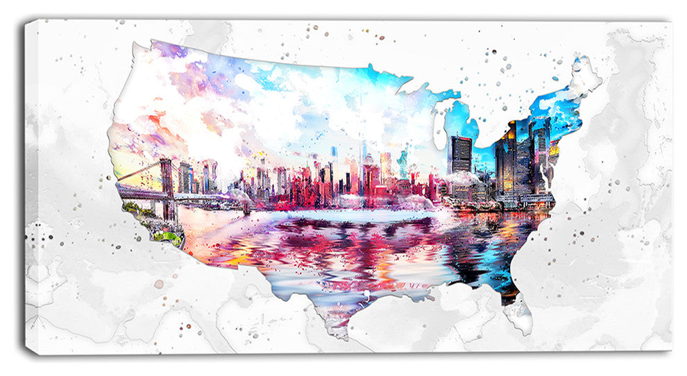 "City Sunset on the Map" Canvas Painting