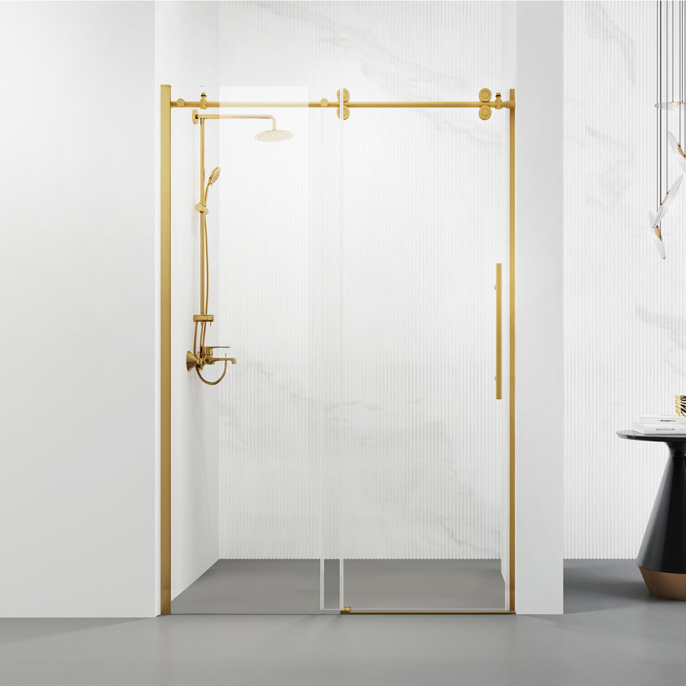 Massa 48"Wx76"H Single Sliding Frameless Shower Door, Brushed Gold