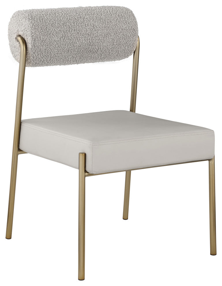 Carly Faux Leather/Boucle Fabric Upholstered Dining Chair, Taupe