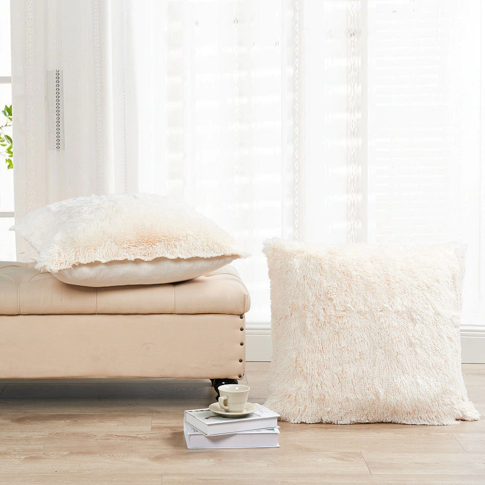 Shaggy Faux Fur Pillow Cover, Ivory, Set of 2, 26"x26"