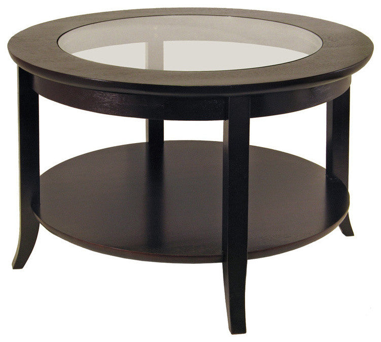 Winsome Wood Genoa Coffee Table, Glass Inset And Shelf