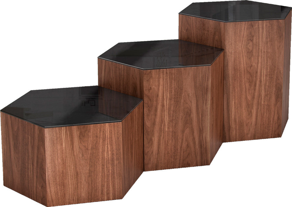 Centre Occasional Table, Black on Walnut, Small 10"