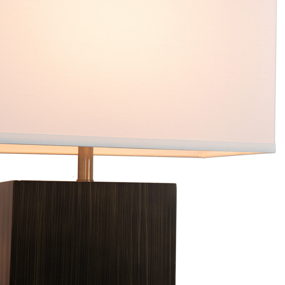 Zen Standing Table Lamp - Gilded Ebony Wood Finish, Weathered Brass, White Linen