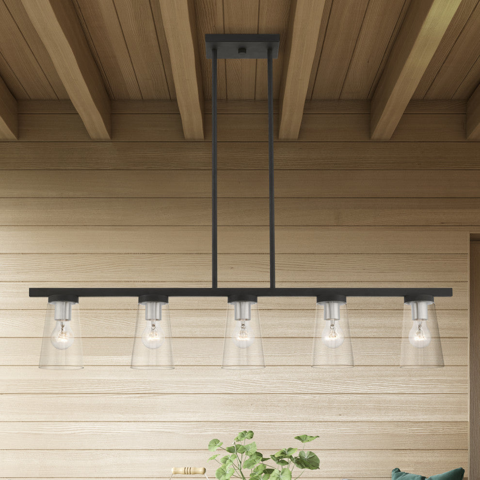 Cityview 5 Light Black With Brushed Nickel Accents Linear Chandelier