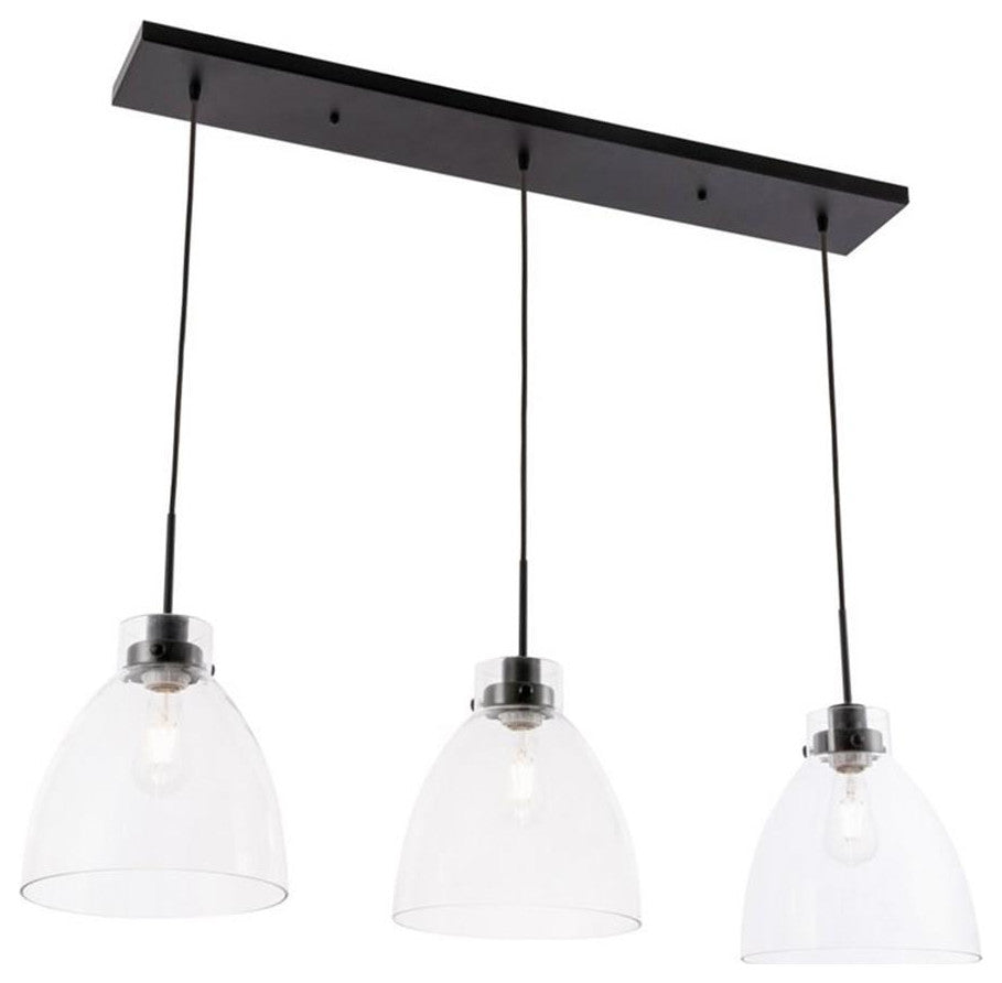 Living District Frey 3-Light Mid-Century Metal Pendant in Black and Clear