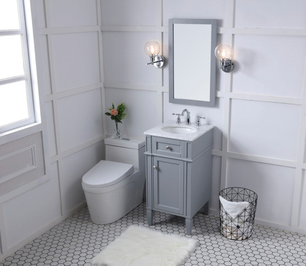 Home Living Vanity with Carrara White Marble Countertop, Gray, 18", Single Sink