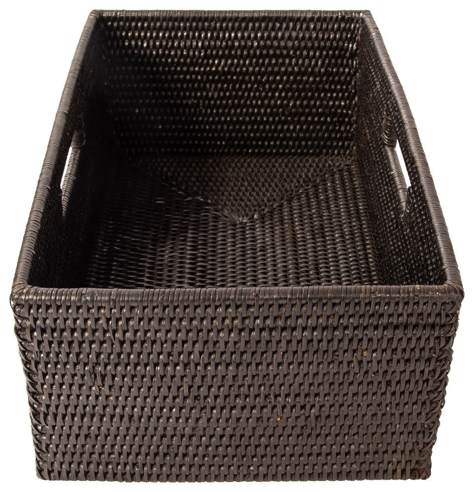 Artifacts Rattan™ Rectangular Shelf Basket with Side Handles, Tudor Black