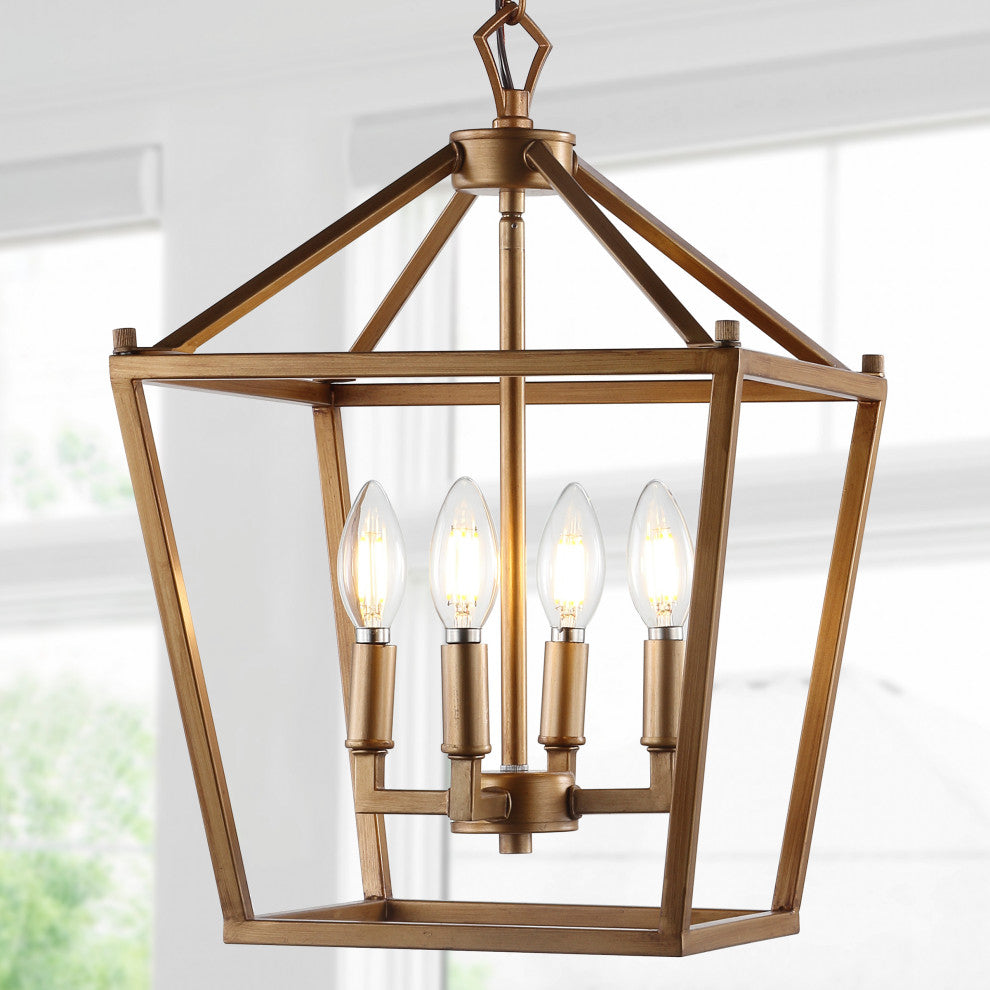 Pagoda Lantern Metal LED Pendant, Antique Gold, 12"