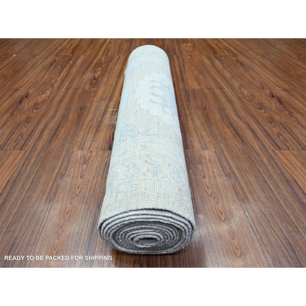 Timberwolf Gray White Wash Peshawar Khotan Hand Knotted XL Runner Rug  2'10"x15'