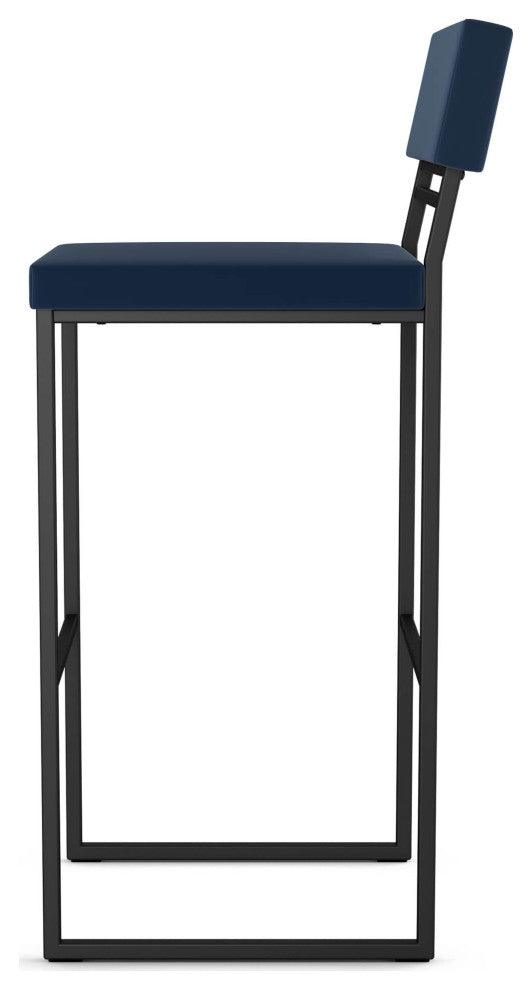 Amisco Everly Counter and Bar Stool, Blue Polyurethane / Black Metal, Bar Height