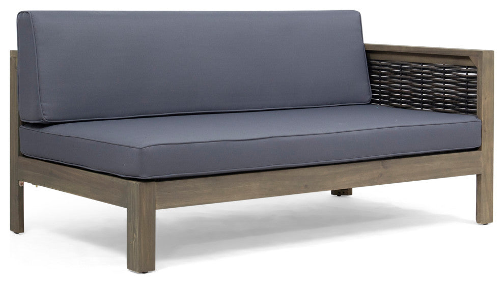 Theresa Wood and Wicker 5 Seater Sectional Sofa Set, Gray, Mixed Brown, Dark Gray