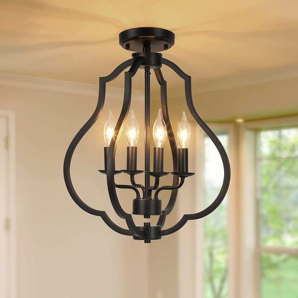 4 Light Farmhouse Ceiling Light, Vintage, Black, Industrial, Flush Mount