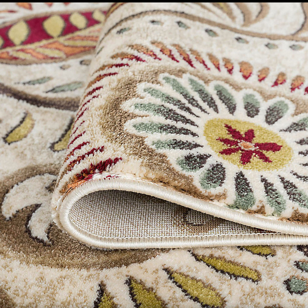 Giselle Transitional Floral Area Rug, Ivory, 7'10'' Round