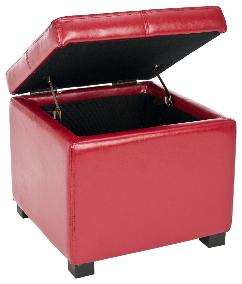 Safavieh Madison Square Ottoman, Red Leather