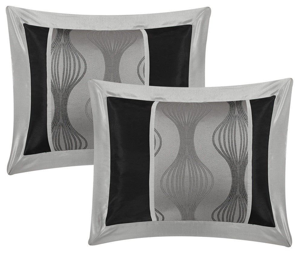 Kath 7-Piece Jacquard Comforter Set, Black Silver, King
