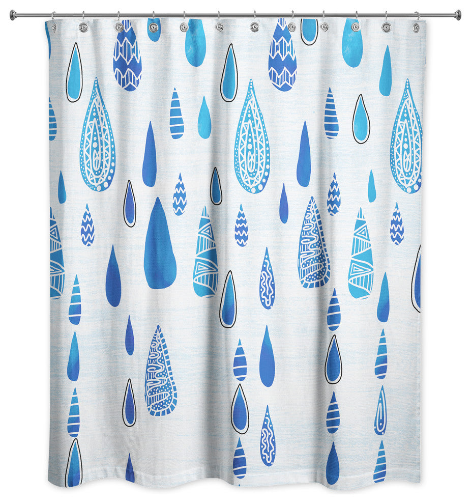 Tribal Blue Rain Drops Shower Curtain