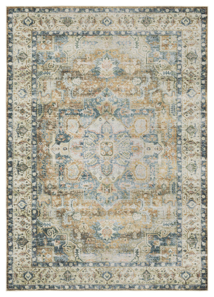 Celestia Machine Washable Medallion Indoor Area Rug, Gold, 5'x7'
