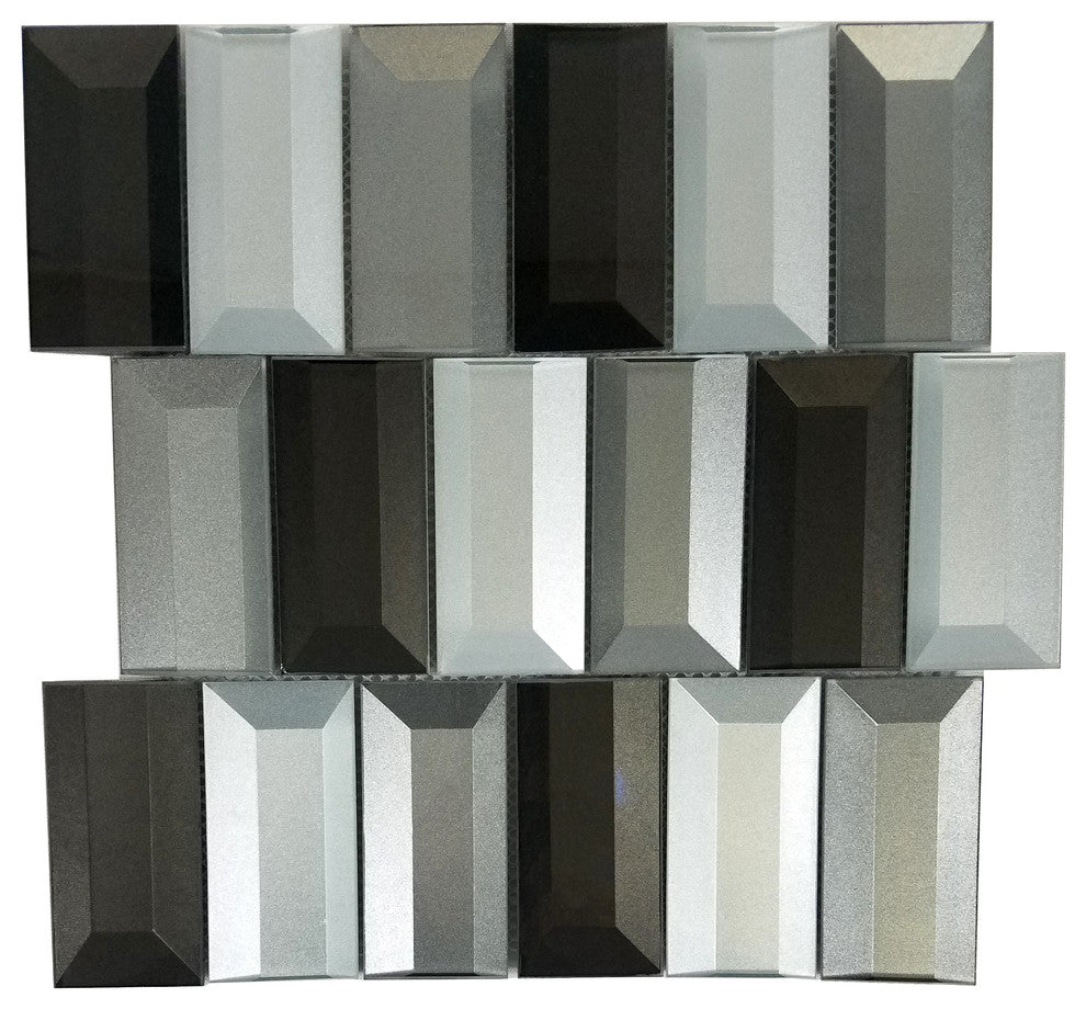 Illusion 2"x4" Beveled Glass Rectangle Mosaic Tile,Gray, Set of 9