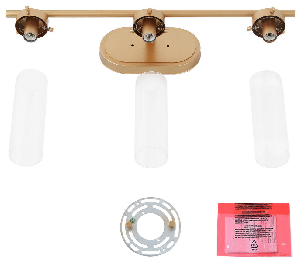 LNC Modern Gold Bathroom Vanity Light, with Clear Glass, 3 Lights