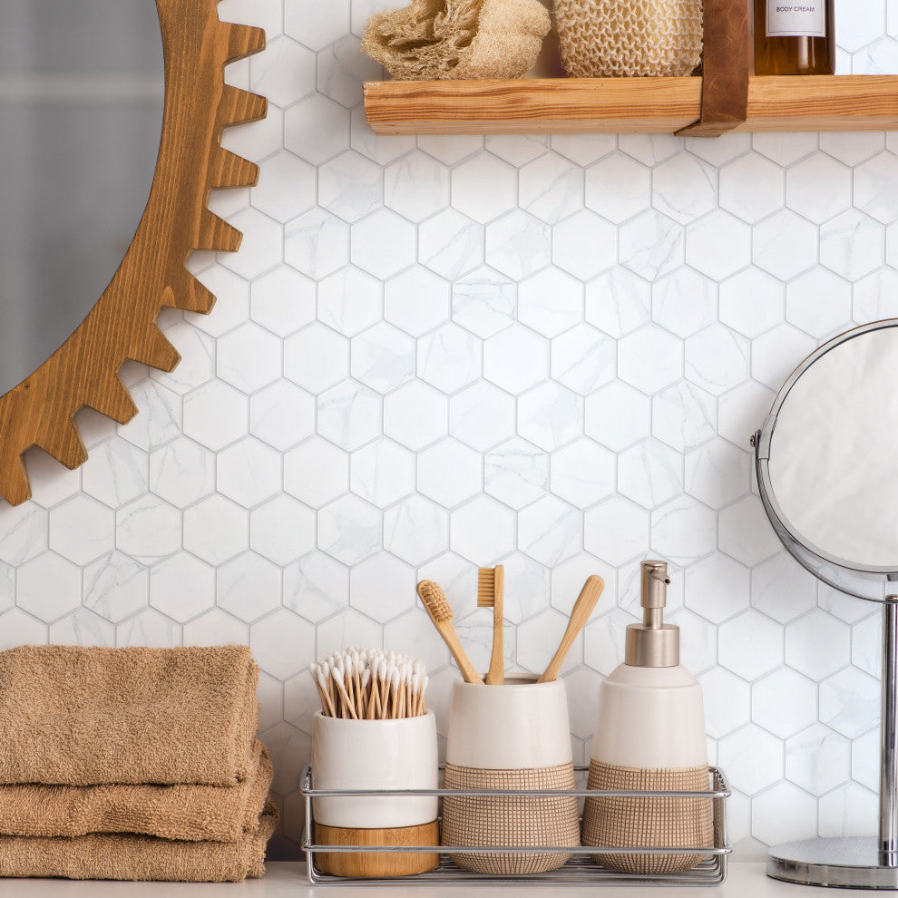 Carrione 2" Hex Matte Carrara Porcelain Floor and Wall Tile