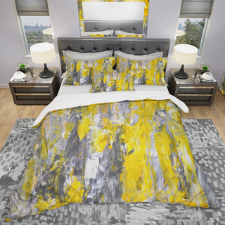 Gray and Yellow Abstract Pattern Modern Duvet Cover Set, King