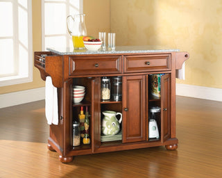 Alexandria Solid Granite Top Kitchen Island, Classic Cherry Finish