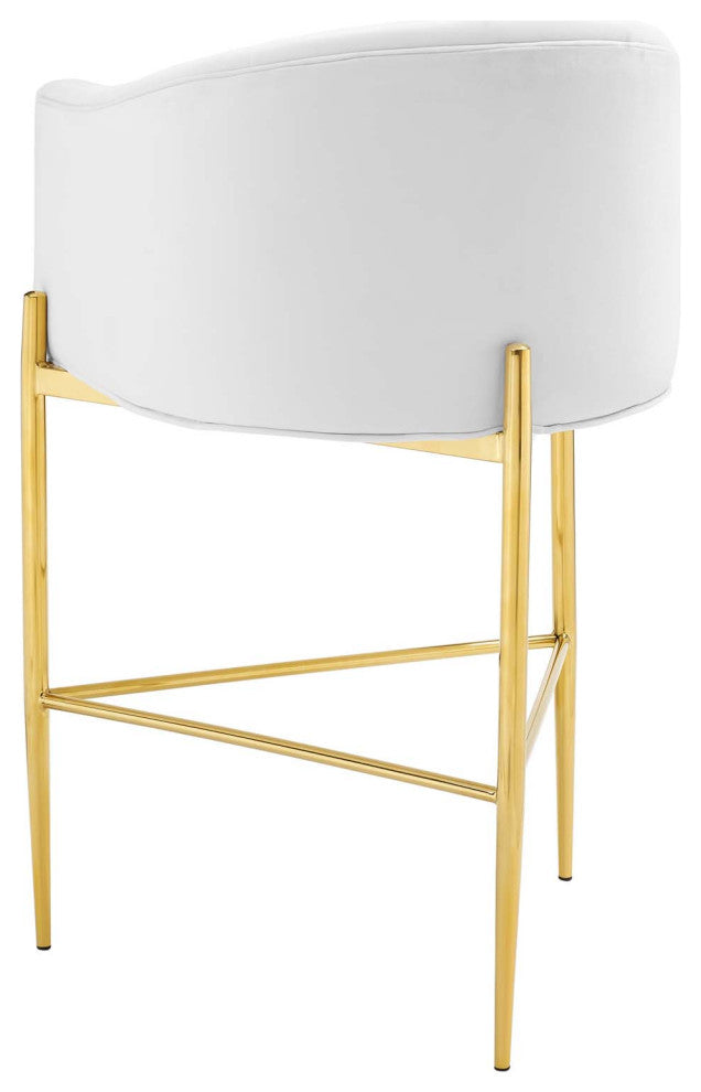 Tufted Bar Stool Chair Barstool, Set of 2, Velvet, Metal, White, Modern, Bar Pub