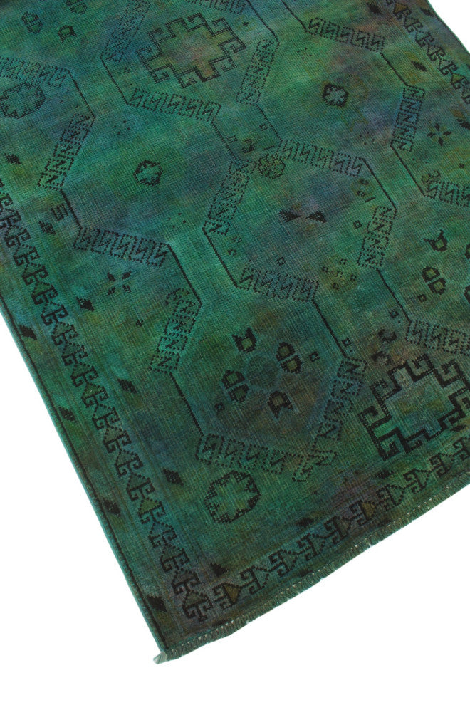 Vintage Distressed Overdyed Khatereh Green Runner
