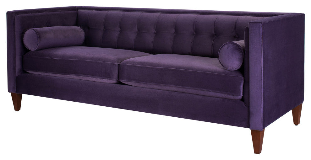 Jack 84" Modern Tuxedo Sofa With Bolster Pillows, Purple Velvet