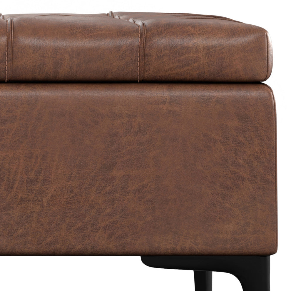 Laura Mid Century Lift Top Storage Ottoman, Distressed Saddle Brown
