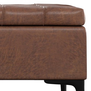 Laura Mid Century Lift Top Storage Ottoman, Distressed Saddle Brown