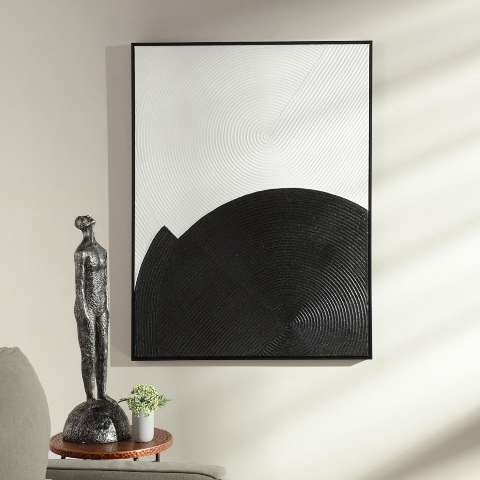 Hand painted Canvas Wall Art-Abstract-Black, Ivory-30" x 39"