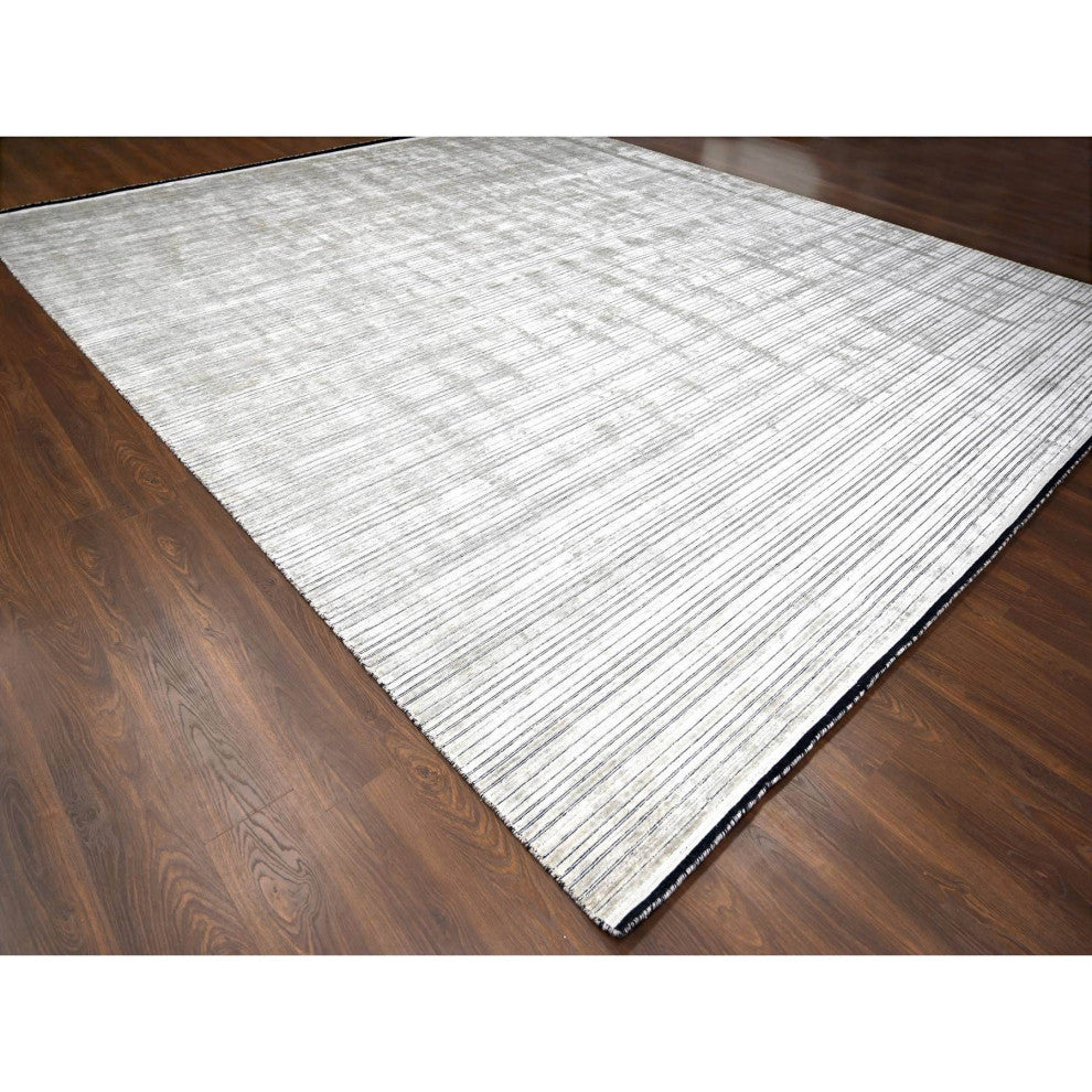 Taupe Modern Textured Hand Loomed Wool and Silk Oversized Rug, 14'x16'2"