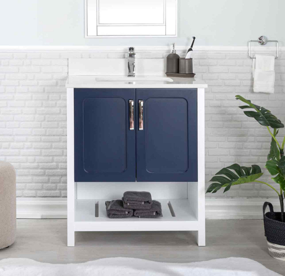 Florin Collection 30" Bathroom Vanity With Sink, Mirror, Countertop, Dark Blue