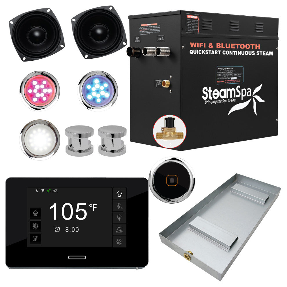 Black Series Wifi/Bluetooth 10.5kW QuickStart Steam Bath Set, Polished Chrome
