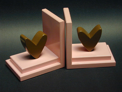 Heart Bookends, Chocolate With Pink Base