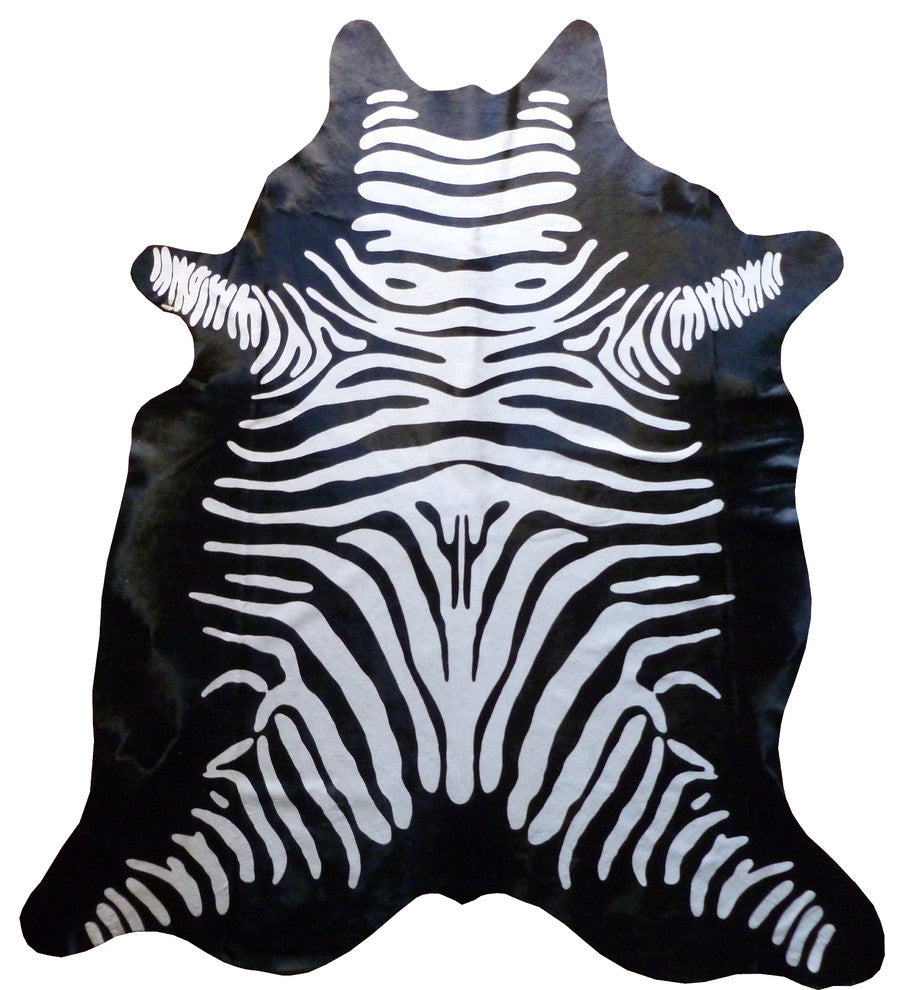 Reverse Zebra Stenciled Brazilian Cowhide