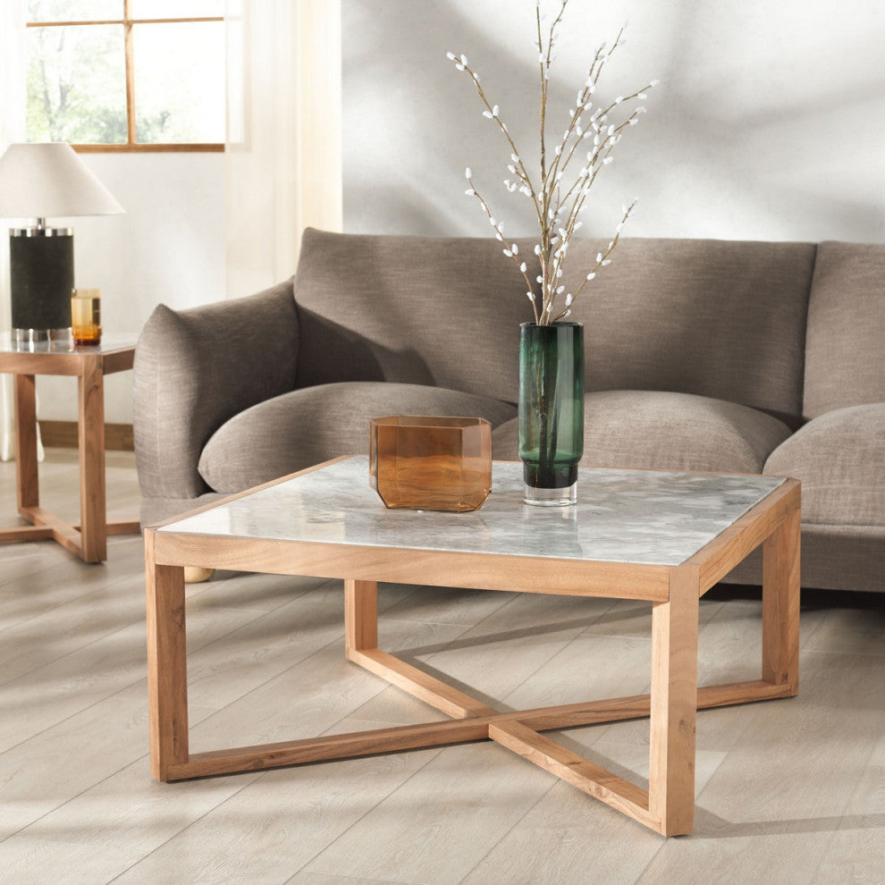 Safavieh Couture Bernardi Marble Top Coffee Table, Natural/White