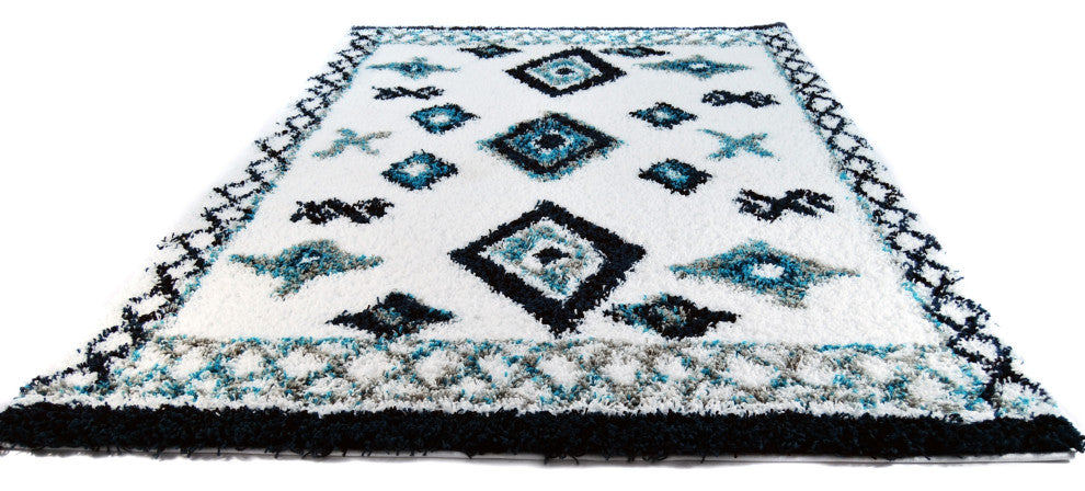 Delphos Tribal Diamond Shagin Teal and Gray - Teal and Gray - 6' 7" X 9' 6"