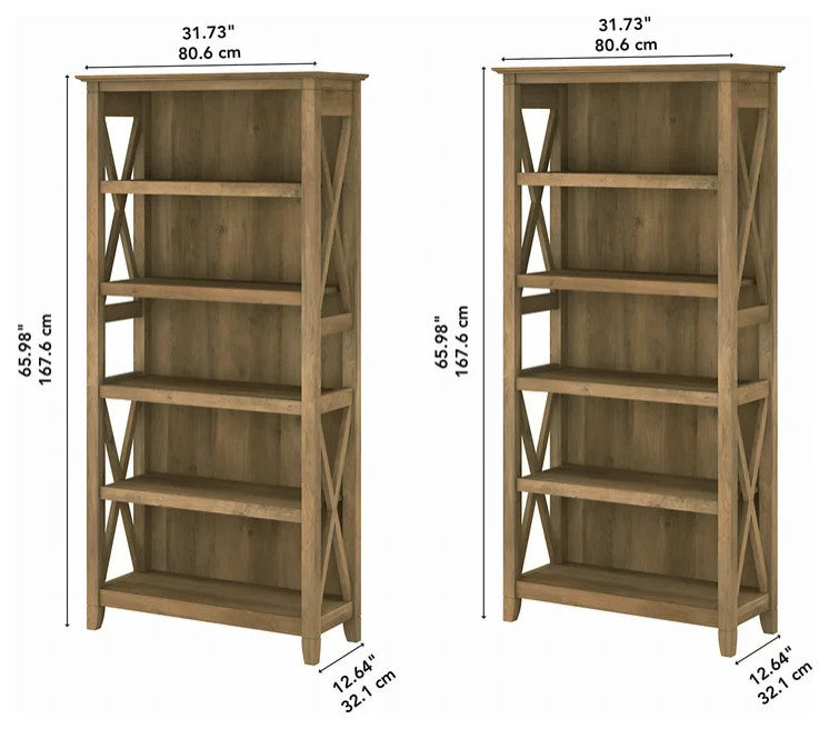 Set of 2 Farmhouse Bookcase, Open Shelves With X-Sides, Reclaimed Pine