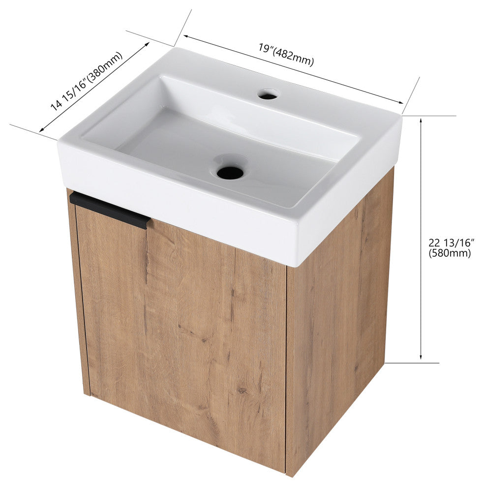 Wall-Mounted Bathroom Vanity With Ceramic Top and Basin