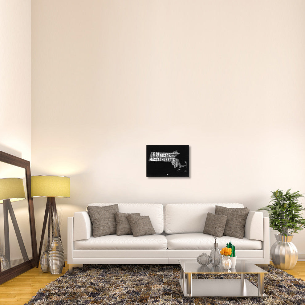 "Massachusetts Black and White Map" Fine Art Print