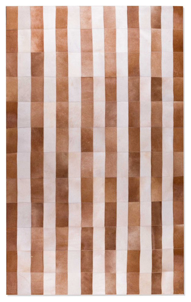 HomeRoots 60" x 96" Brown, Striped Natural, Stitched Hide Area Rug