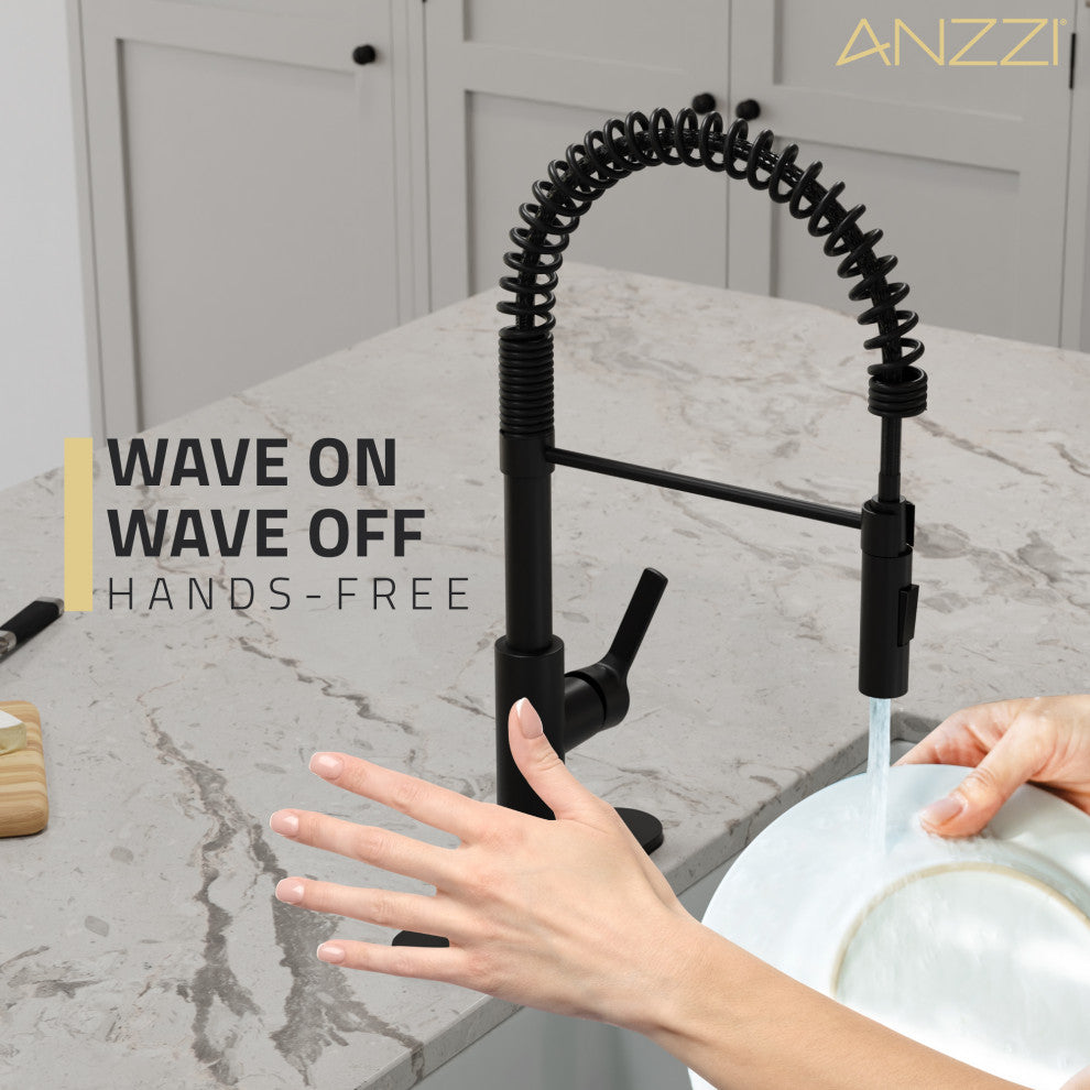 Touchless Pull-Down Faucet With Fan Sprayer, Matte Black