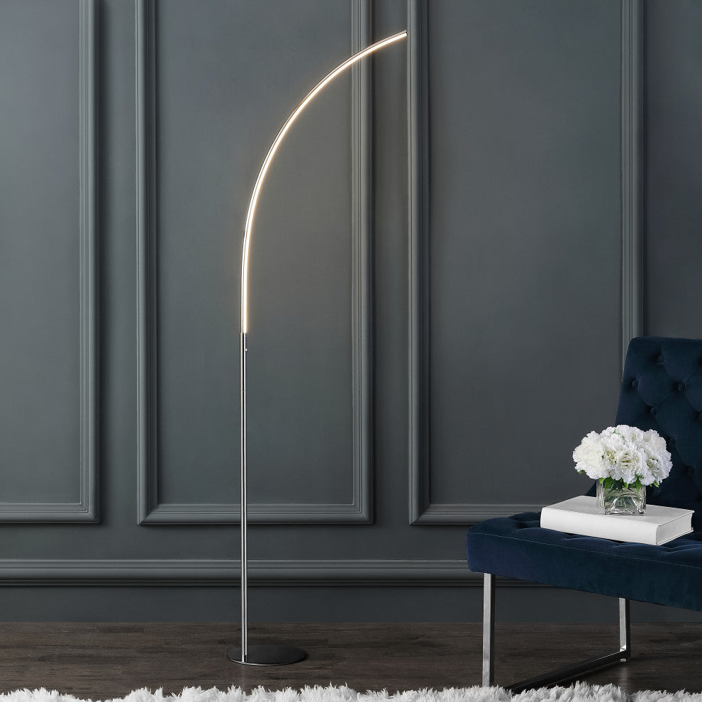 Curva 64" Metal Minimalist Modern LED Integrated Floor Lamp, Chrome